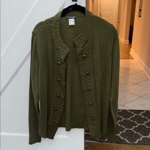VENUS Green Cardigan Sweater Ribbed Knit
